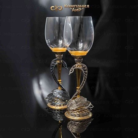Авторский свадебный набор для шампанского Лебединый вальс № 32747 - мастера Златоуста